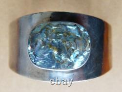 Antique Massive Silver Bracelet + Mother of Pearl Signed FAUSING Denmark Silver Scandinavia