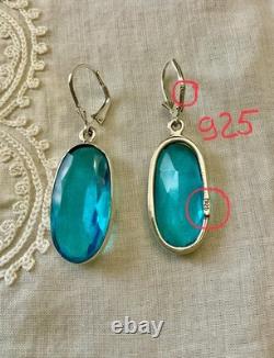 Antique Massive Silver Earrings Huge Natural Blue Topaz