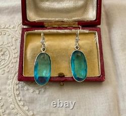 Antique Massive Silver Earrings Huge Natural Blue Topaz
