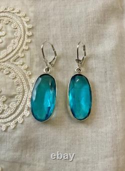 Antique Massive Silver Earrings Huge Natural Blue Topaz