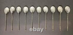 Antique Moka or Caviar Spoons in Solid Russian Silver Lots of 10
