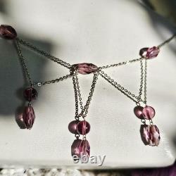 Antique Necklace Drapery Tassels Glass Pearls Lilac Color Silver 925 44cm
