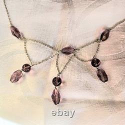 Antique Necklace Drapery Tassels Glass Pearls Lilac Color Silver 925 44cm