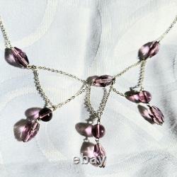 Antique Necklace Drapery Tassels Glass Pearls Lilac Color Silver 925 44cm