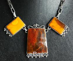 Antique Necklace In 800 Sterling Silver And Amber Polish Punch