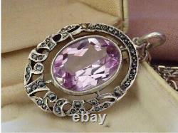 Antique, Necklace Necklace Pendant Art Deco Silver Solid Sapphire Natural Pink 19