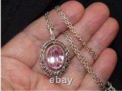 Antique, Necklace Necklace Pendant Art Deco Silver Solid Sapphire Natural Pink 19