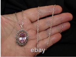 Antique, Necklace Necklace Pendant Art Deco Silver Solid Sapphire Natural Pink 19