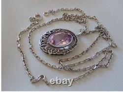 Antique, Necklace Necklace Pendant Art Deco Silver Solid Sapphire Natural Pink 19