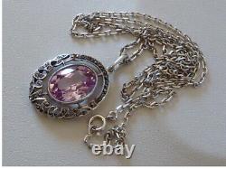 Antique, Necklace Necklace Pendant Art Deco Silver Solid Sapphire Natural Pink 19