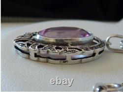 Antique, Necklace Necklace Pendant Art Deco Silver Solid Sapphire Natural Pink 19