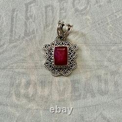 Antique Ornate Pendant in Solid Silver, Authentic, Imposing Ruby
