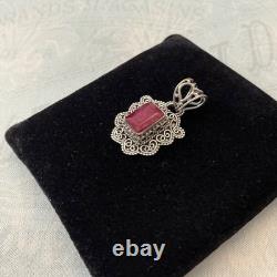 Antique Ornate Pendant in Solid Silver, Authentic, Imposing Ruby