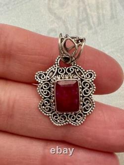 Antique Ornate Pendant in Solid Silver, Authentic, Imposing Ruby