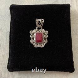 Antique Ornate Pendant in Solid Silver, Authentic, Imposing Ruby