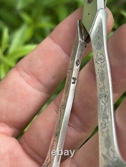 Antique Pair of Solid Silver Scissors with Grape Motif & Minerva & France & Silverware