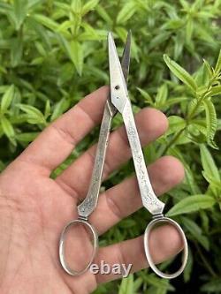 Antique Pair of Solid Silver Scissors with Grape Motif & Minerva & France & Silverware
