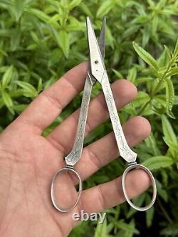 Antique Pair of Solid Silver Scissors with Grape Motif & Minerva & France & Silverware