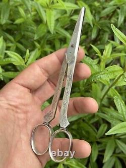 Antique Pair of Solid Silver Scissors with Grape Motif & Minerva & France & Silverware