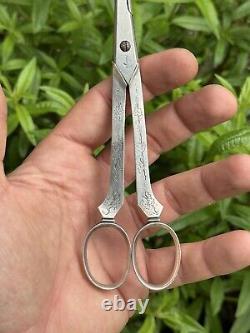 Antique Pair of Solid Silver Scissors with Grape Motif & Minerva & France & Silverware