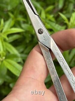 Antique Pair of Solid Silver Scissors with Grape Motif & Minerva & France & Silverware