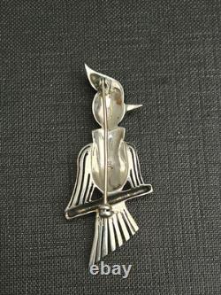 Antique Parrot-Shaped Brooch – Solid Silver with Blue and Red Stones