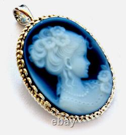 Antique Pendant In Blue Agate And Vermeil Silver