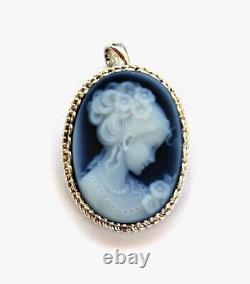 Antique Pendant In Blue Agate And Vermeil Silver