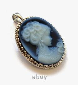 Antique Pendant In Blue Agate And Vermeil Silver