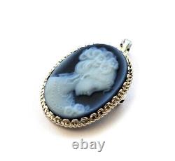 Antique Pendant In Blue Agate And Vermeil Silver