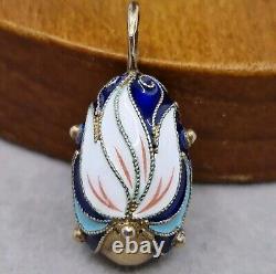 Antique Pendant in STERLING SILVER, RUSSIAN ENAMEL imperial style, vintage jewelry