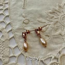 Antique Pink Tourmaline Pearl Solid Silver Vermeil Earrings