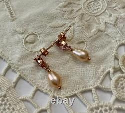 Antique Pink Tourmaline Pearl Solid Silver Vermeil Earrings