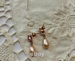 Antique Pink Tourmaline Pearl Solid Silver Vermeil Earrings