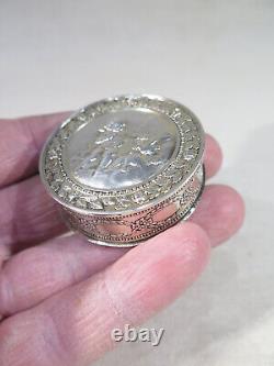 'Antique Pretty Small Solid Silver Louis XVI Style Pill Box Love Wing'