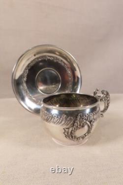 Antique Pretty Solid Silver Cup and Its Saucer in Louis XV Style