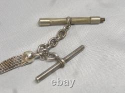 Antique Rare Solid Silver Enamel Pocket Watch Chain Jewelry