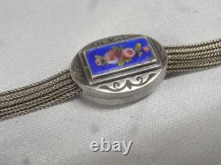 Antique Rare Solid Silver Enamel Pocket Watch Chain Jewelry