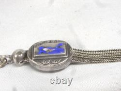Antique Rare Solid Silver Enamel Pocket Watch Chain Jewelry