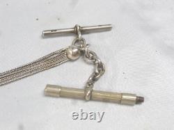 Antique Rare Solid Silver Enamel Pocket Watch Chain Jewelry