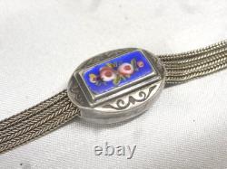 Antique Rare Solid Silver Enamel Pocket Watch Chain Jewelry