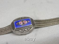 Antique Rare Solid Silver Enamel Pocket Watch Chain Jewelry