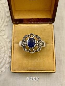 Antique Ring Beautiful Sapphire, White Topaz, and Solid Silver