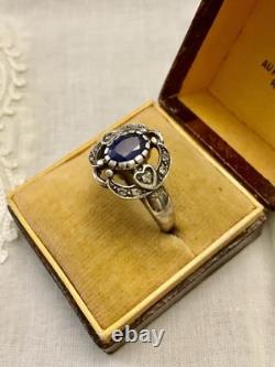 Antique Ring Beautiful Sapphire, White Topaz, and Solid Silver