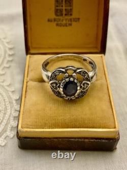 Antique Ring Beautiful Sapphire, White Topaz, and Solid Silver