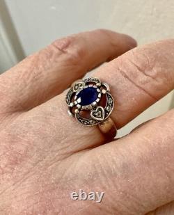 Antique Ring Beautiful Sapphire, White Topaz, and Solid Silver