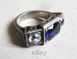 Antique Ring In Solid Silver And Blue Stone Art Deco Silver Ring