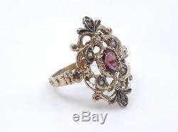 Antique Ring In Sterling Silver Amethyst And Diamonds 1900 T54