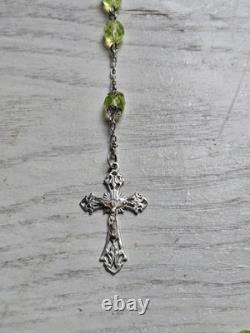Antique Rosary in Solid Silver, Crab Hallmarks, Faceted 8mm Uraline Beads