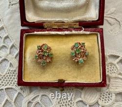 Antique Rose Gold Solid Silver Colombian Emerald Earrings